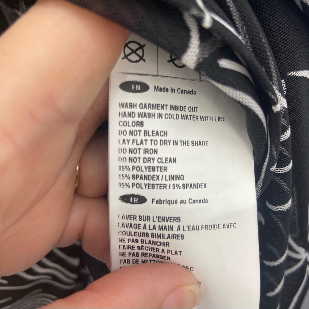 Joseph Ribkoff Surplice Wrap Midi Dress Black and White Palm Tropical Print 10 - Picture 13 of 13